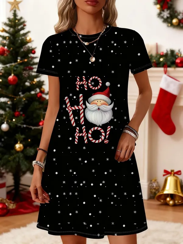 Women'S Christmas Tree Print Dress Red Golden Holiday Party Outfit All-Season Elegant Long Dress for Xmas New Year'S Eve Xmas — image 8