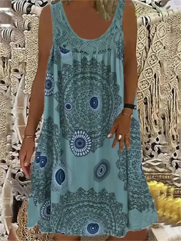 Damen-S-5XL-Größe, digital bedruckt, schulterfrei, sexy Leibchen, locker sitzendes Kleid, Spitze, Freizeitkleid, Sommerkleid