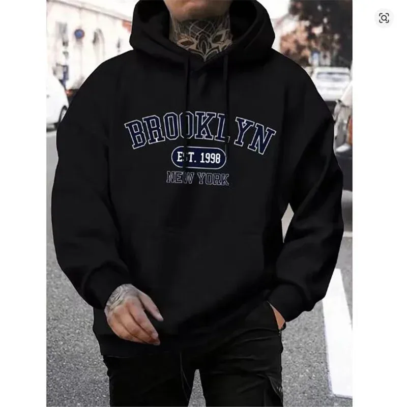 Felpe con cappuccio da uomo con stampa Brooklyn Est 1998 New York Felpa con cappuccio girocollo Harajuku Felpa con cappuccio oversize alla moda Tuta comoda autunnale