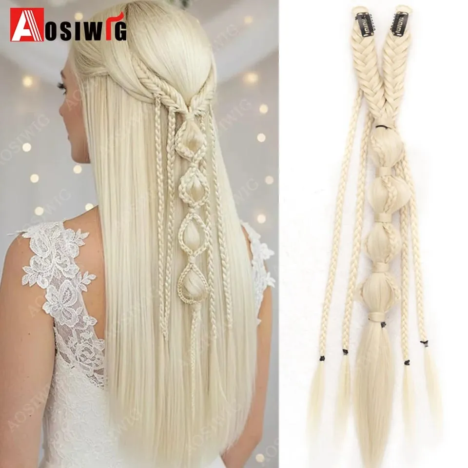 Bohemian BB Clip Braided Hair Extension Bubble Braid Hair Pin Handmade Braid Hair Piece Vintage Wedding Hair Accessories For Wom — image 11