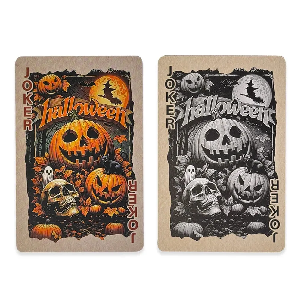 55pcs Vintage Halloween Playing Cards Deck Spooky Pumpkin Skeleton Poker Cards Dark Gothic Board Game Family Party Prop Gift