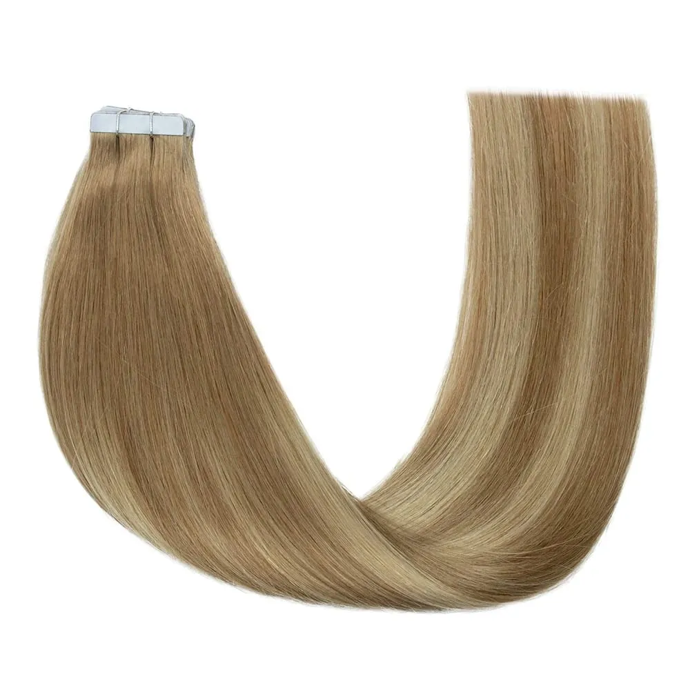 20pcs Women Natural Tape in Human Hair Extensions Remy Hair Adhesive Invisible Skin Weft Hair Straight Human Hair Extensions