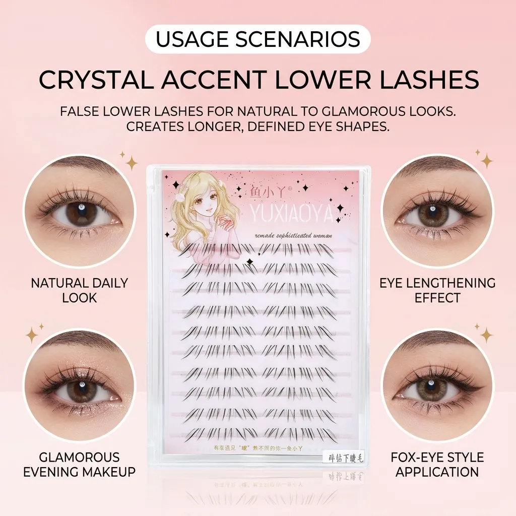 10 Rows Synthetic Fiber Lower Eyelashes Daily Makeup Natural C Curl Foxes Lashes Thin Band Glittery Eye Lash Eye Tail Elongated — image 4