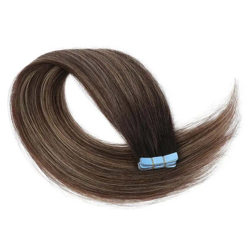 Black to Light Gray Color Tape in Hair Extensions Human Hair Seamless Tape Hair Extensions Skin Weft PU Tape On Hair 20Pcs 30G