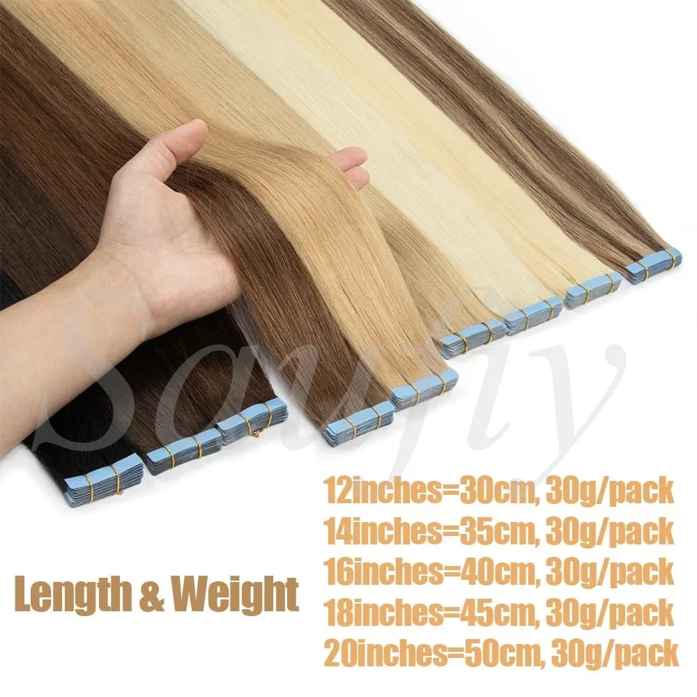 Blonde Straight Tape In Hair Extensions Human Hair 20pcs/Pack Straight Natural Black Blonde Brown Tape Ins Hair Extensions 12-20inches Seamless Double Side Skin Weft Tape In Hair Extensions For Women — image 6
