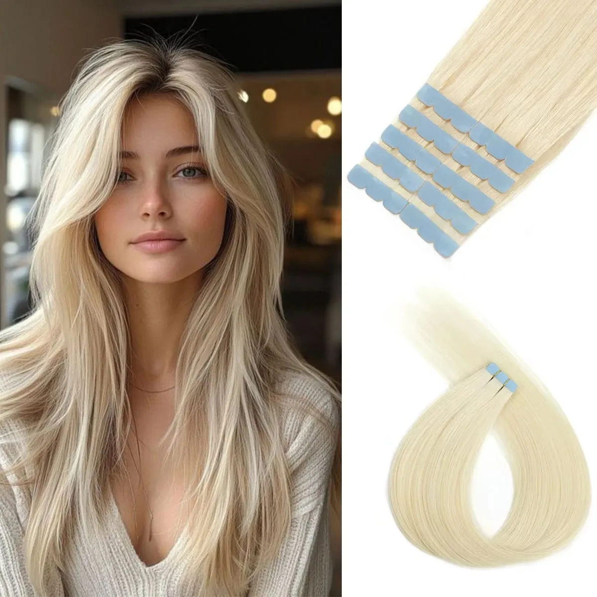 Blonde Mini Tape in Hair Extensions Human Hair Natural Tape in Extentions 3x0.8cm Invisible Tape 10pcs/pack For Side Hair