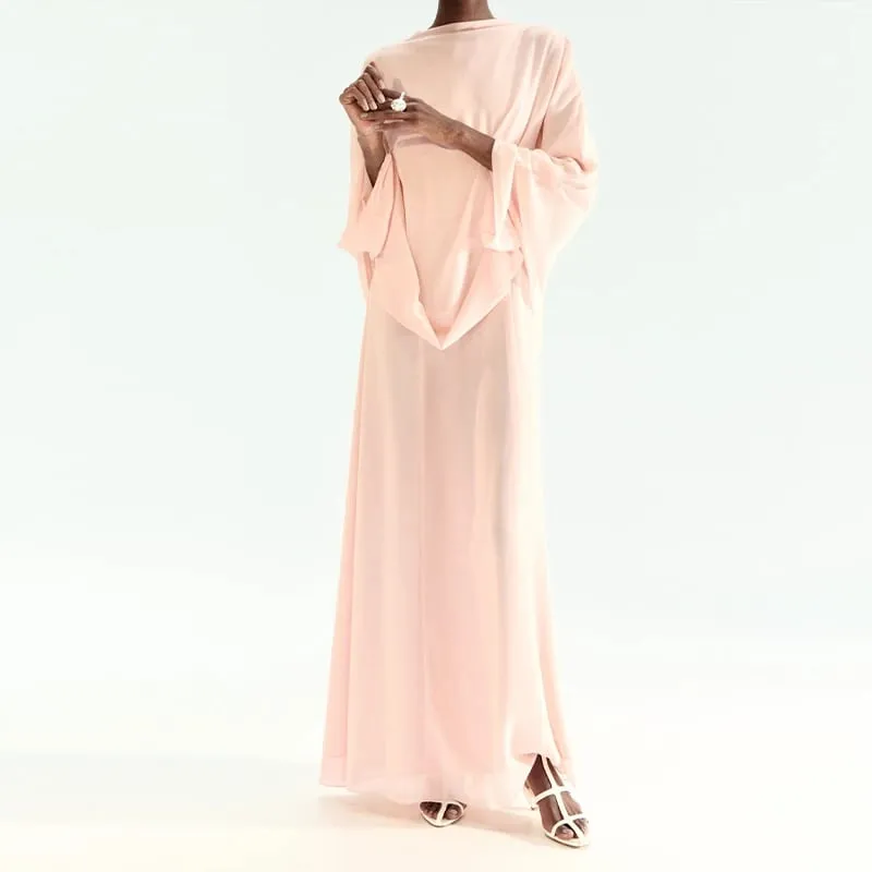 Women's Fashion Pink High Neck Cape Dress Elegant Loose Long Sleeve Flowy Maxi Dress 2026 Spring NEW Lady Evening Party Outfit