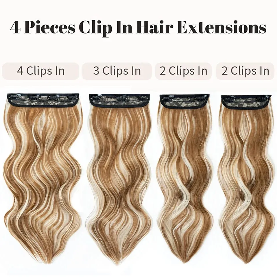 4 Pieces Set Clip In Hair Extensions Highlight Wavy Curly Long Synthetic Hairpieces For Women 22 Inch 180g Hair Clips Hair — image 3