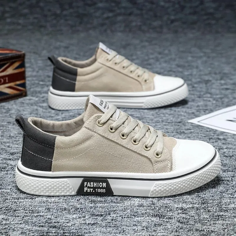 Men's Color-Blocked Canvas Shoes Breathable Low-Top Sneakers Versatile Casual Shoes Cool and Breathable Without Causing Foot Stuffiness Soft Sole Non-Slip and Wear-Resistant