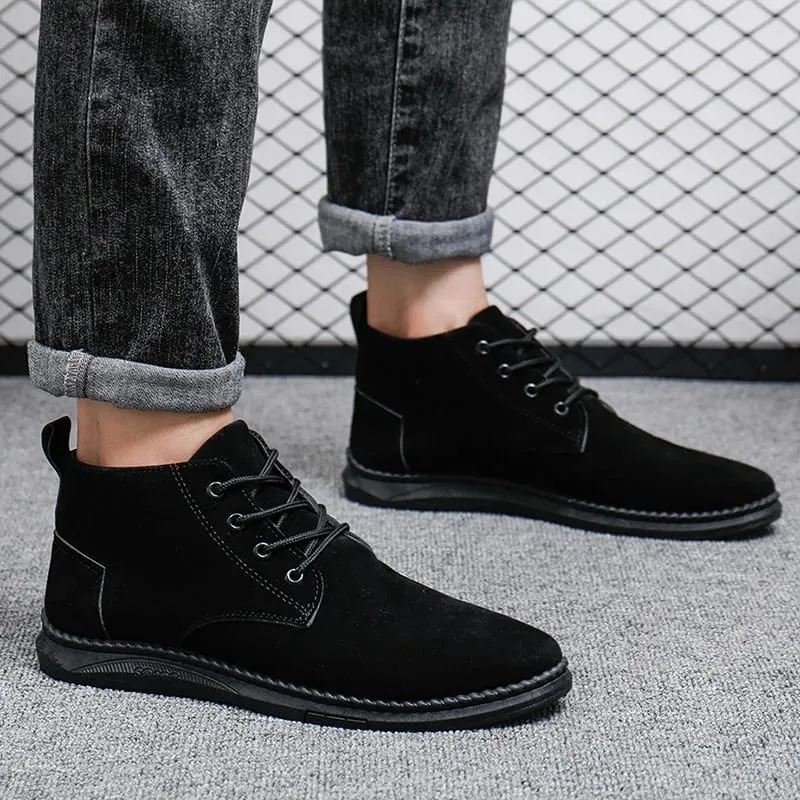Våren högtoppade skor för män Höst Snörning PU Casual Sko Brittisk stil Enkla och mångsidiga affärsskor Zapatos Hombre