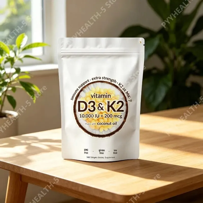 Vitamin D3 K2 Softgels D3 10000 IU + K2 MK-7 200 Mcg Softgels with Coconut Oil 2-in-1 Vitamin D & K Daily Supplement 180 Count — image 1