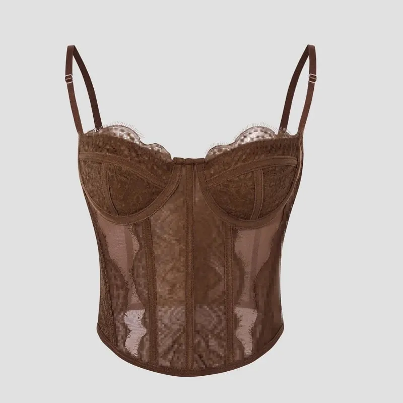 Elastic Hollow Lace Tight Corset Transparent Sleeveless Lace Camisole Sexy Slim Fishbone Bustier Tanks Suspender Vest Streetwear — image 10