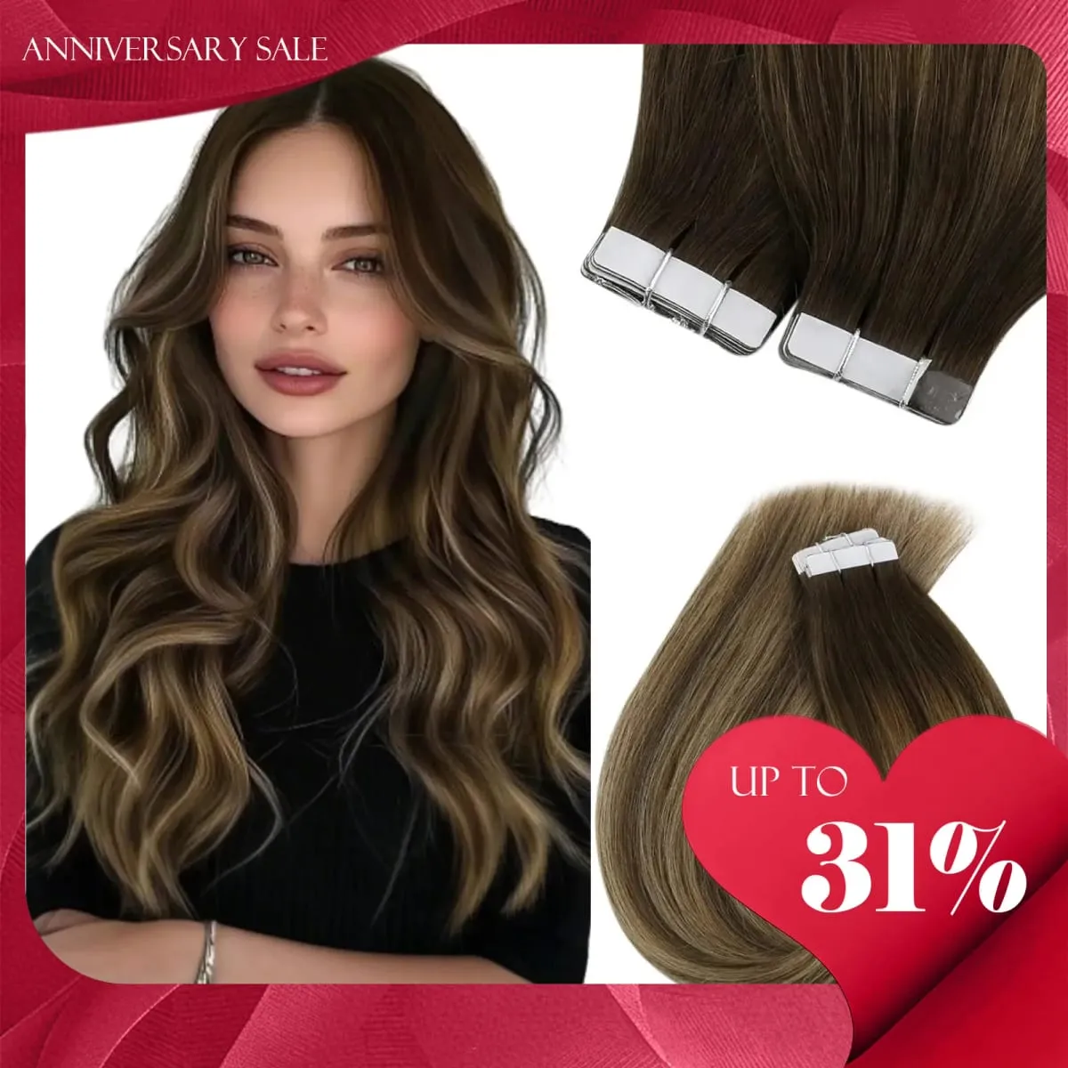 VeSunny Remy Tape In Hair Extensions 100% Brazilian human Natural Hair 12-24 inches 30&50G Balayage Color Seamless Tape Hair