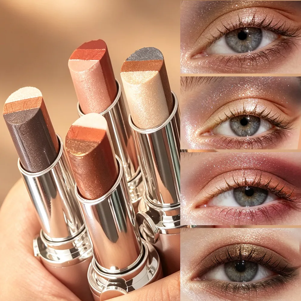 3-Color Gradient Pearlescent Eyeshadow Stick Waterproof Soft Gloss Shimmer Aegyo Sal Brightening Highlighter Eye Shadow Makeup