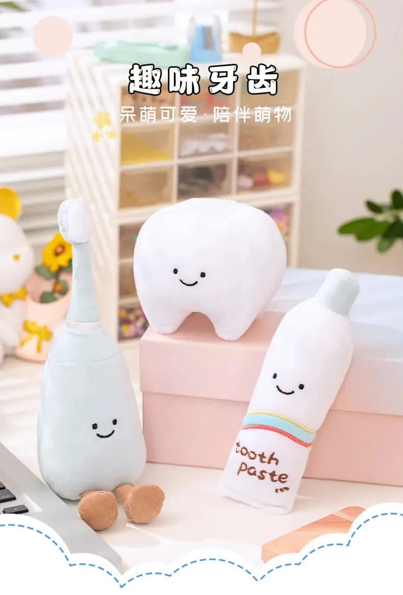 Cute Oral Plush Humanoid Toy White Tooth Toothpaste Toothbrush Smiling Plushie Home Decor Prop Gift — image 8