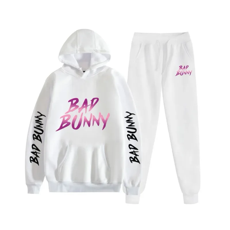Harajuku Comfortable bad bunny Print Sweatshirt Sweatpants Suit Women's Hoodies+ Trousers Suit Boys/Girls 2 Piece Set Clothes — image 42