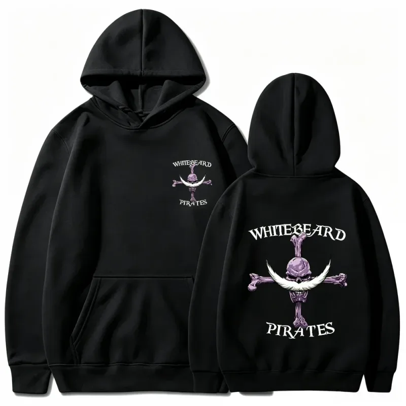 One Piece Whitebeard Pirates Hoodie, Print Pullover Sweatshirt, Whitebeard Jolly Roger Anime Graphic Streetwear Hooded Top — image 2