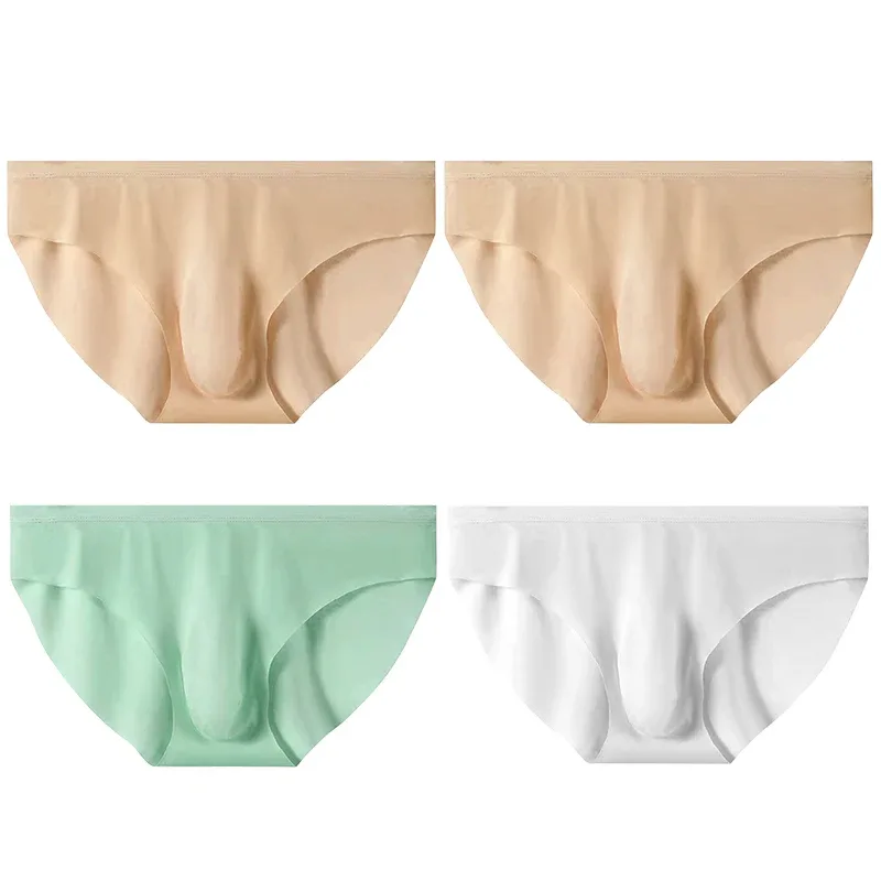 4Pcs Men Ice Silk Briefs Ultra Thin Transparent Seamless 3D Pouch Low Waist Breathable Triangle Underwear