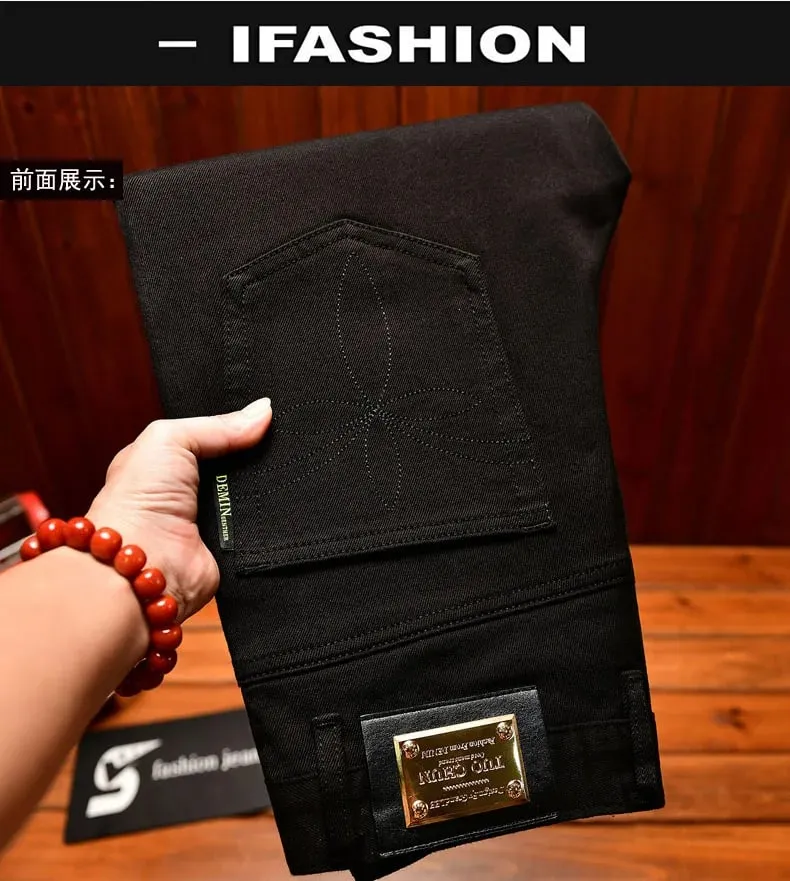 2025Autumn Fashion Simple Black Jeans for Men Trendy Embroidery Print Design Korean Style Stretch Slim Fit Skinny Pants — image 8