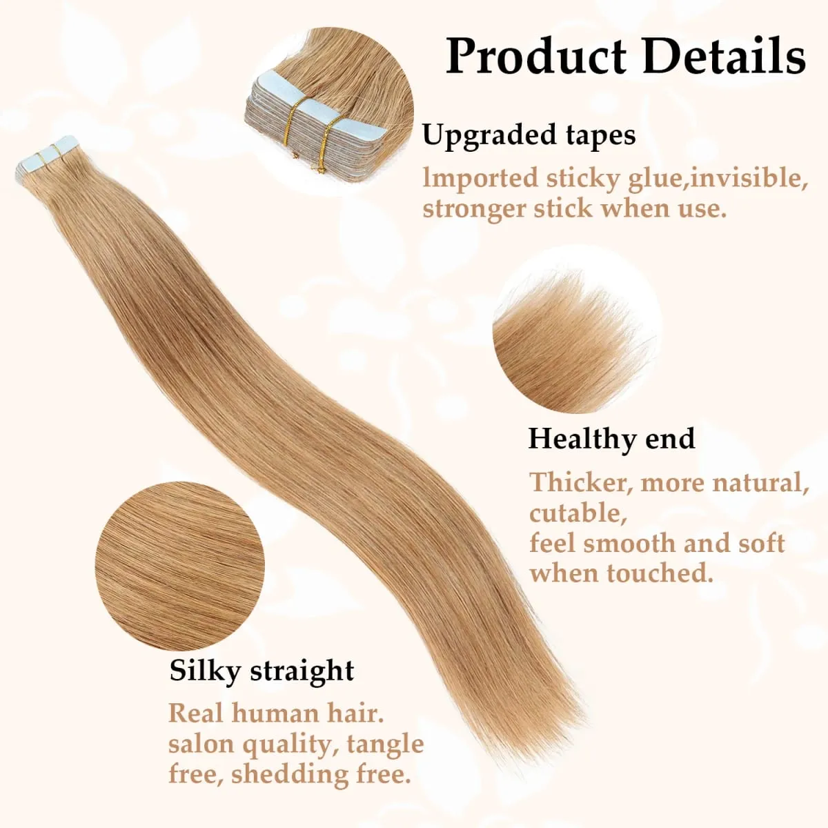 20Pcs Straight Tape ins Extensions Real Human Hair Double Side Tape in Hair Extensions Tape in Hair Extensions Remy Human Hair