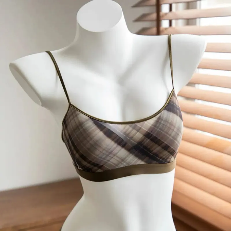 Women American Retro Plaid Intimates Set Thin Push Up Bra Anti Sagging Armpit Fat Support Comfort Everyday Wear — image 13