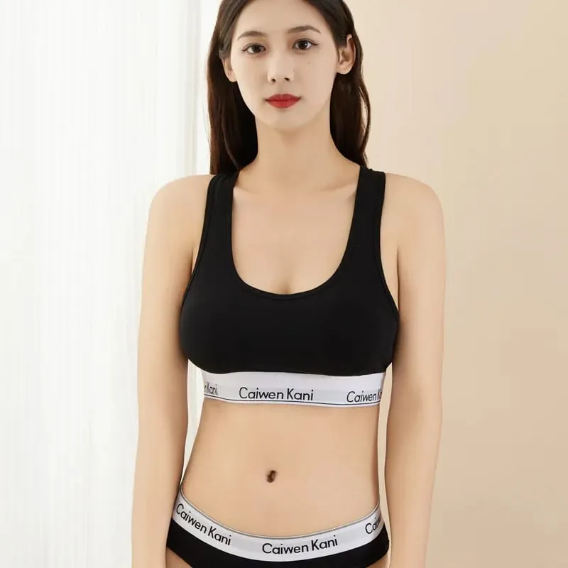 Pure Cotton Wireless Bra Set Sexy Gathered Women's Underwear Triangle Panty Comfortable Breathable Eco-Friendly Cotton Bra