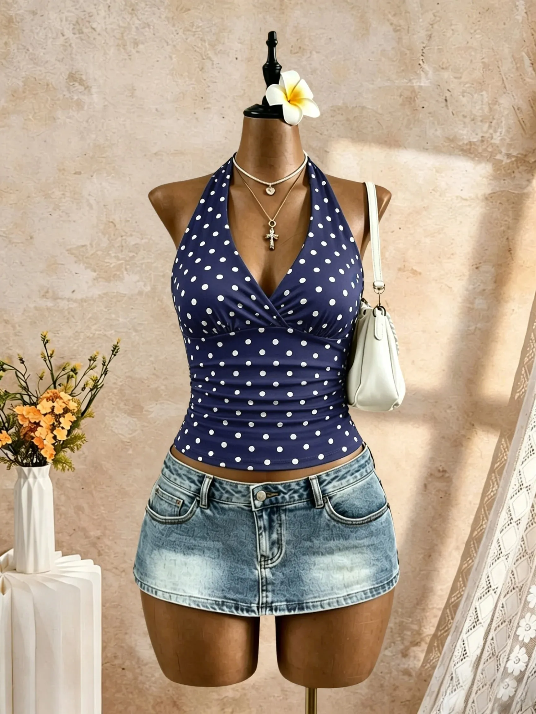 Women Halter Deep V Cross Wrap Side Ruched Slim Crop Camisole 2026 Summer Y2K Solid White Sleeveless Casual Daily Tank Top — image 9