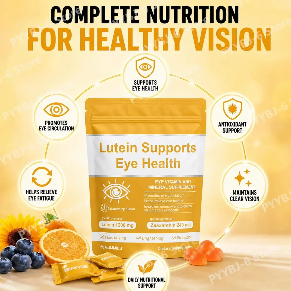 Lutein Eye Health Gummies with 40mg Lutein 8mg Zeaxanthin Vitamins A C E Blueberry Flavor Supports Visual Wellness 60 Gummies — image 3