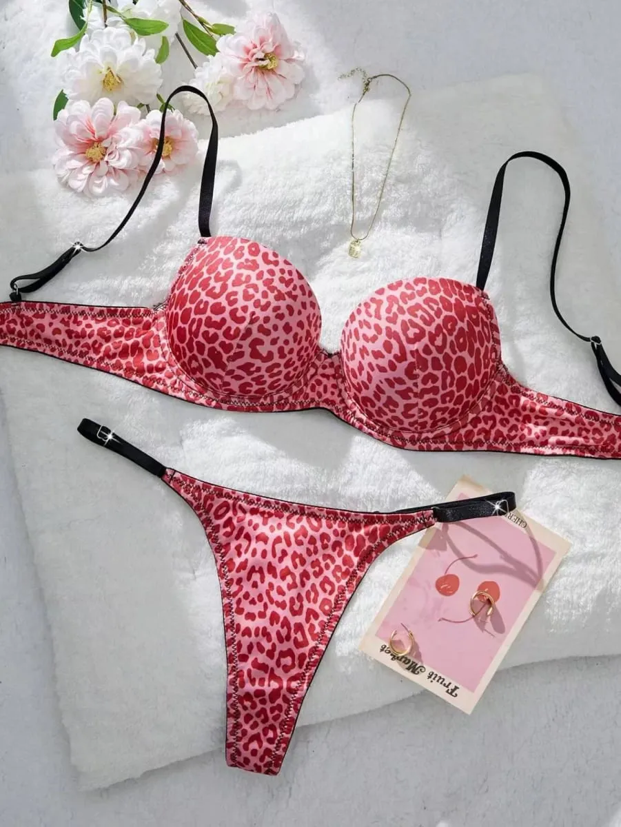 Women's Sexy Leopard Print Lingerie Set Comfortable Close-Fitting Push-Up Bra with Steel Ring Gathering — image 6