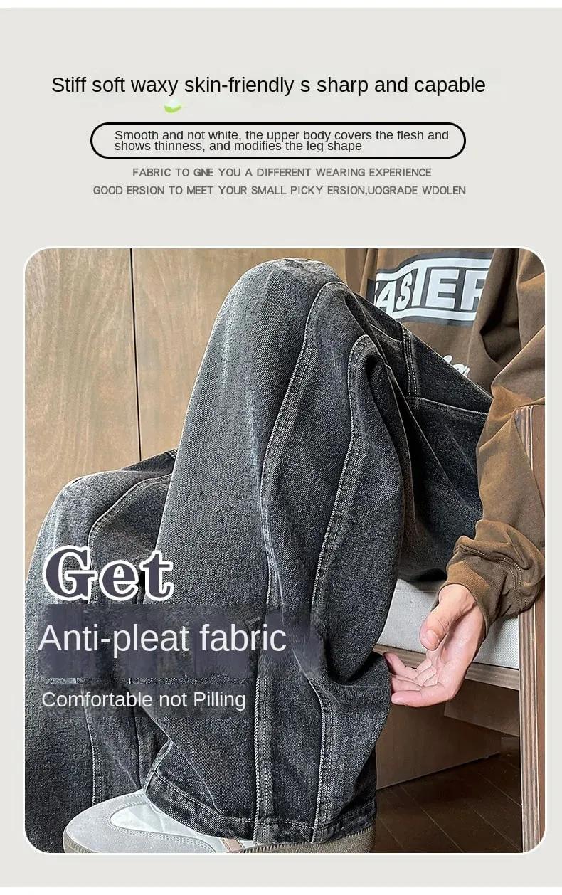 Men's Jeans Man Pants Spring American Retro Patchwork Comfortable Big Size Loose Denim Pants Plus Size Bottoms Stylish Casual