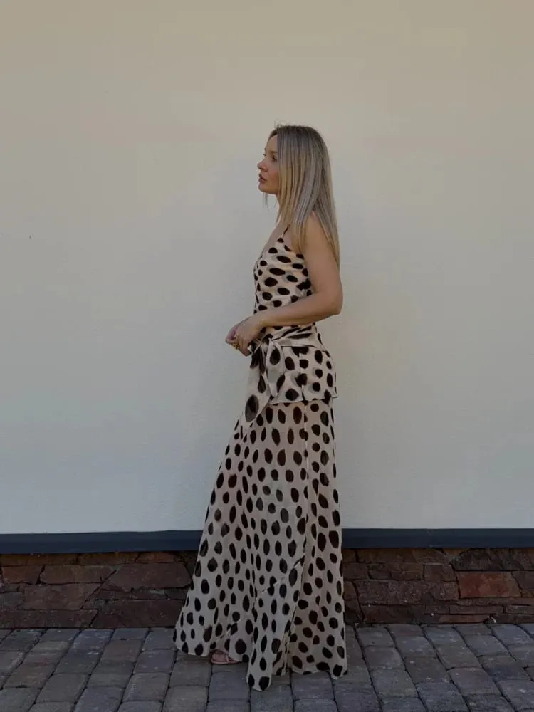 Trendy Slip Dress Animal Print V-neck Ruched Drawstring Sexy Maxi Women Dresses Beach Vacation Stylish Retro Summer Party Outfit — image 4