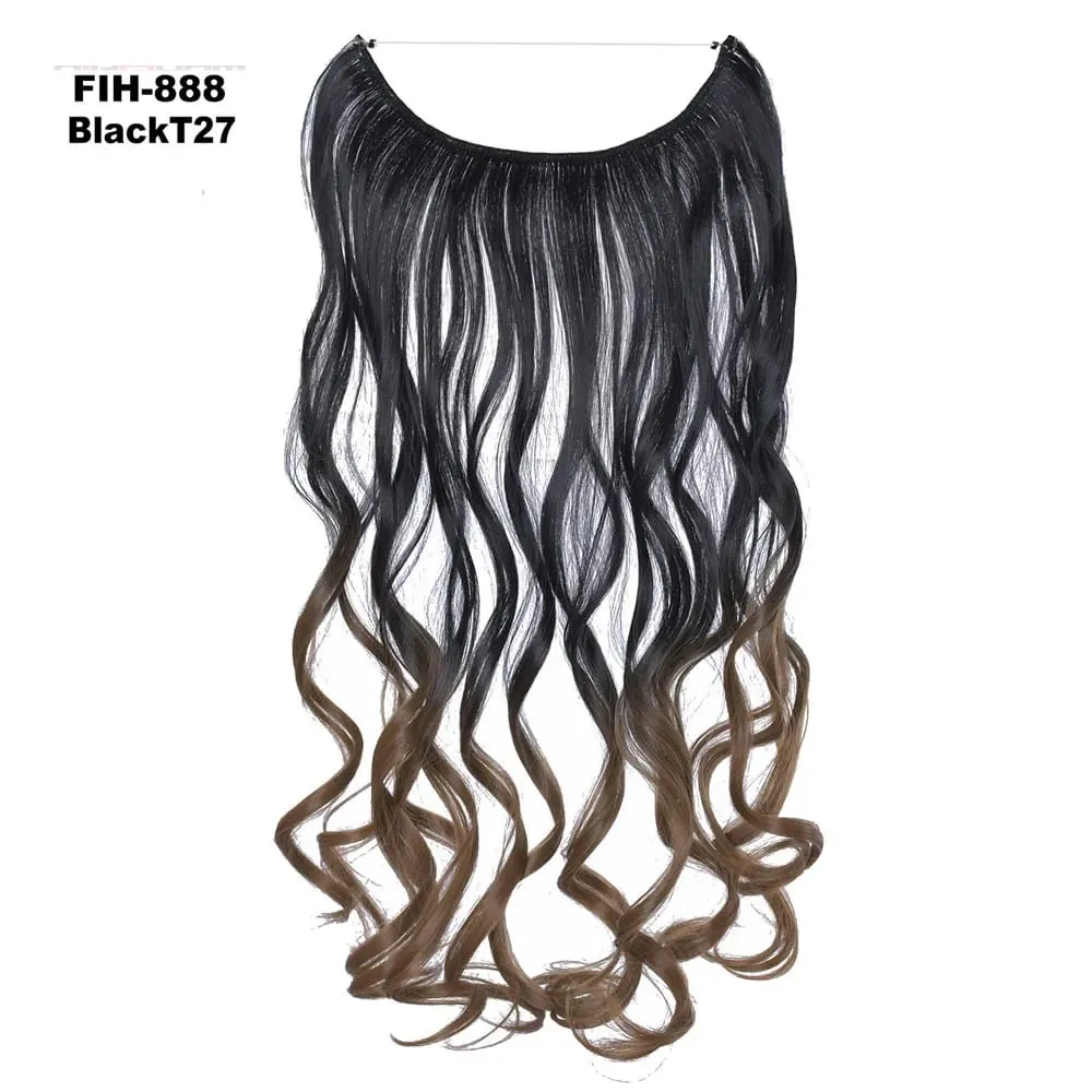 One Piece Ombre Color Hair Extension Women's Hairpiece Wavy & Straight Invisible Wire Secret Fish Line No Clips Synthetic Hair