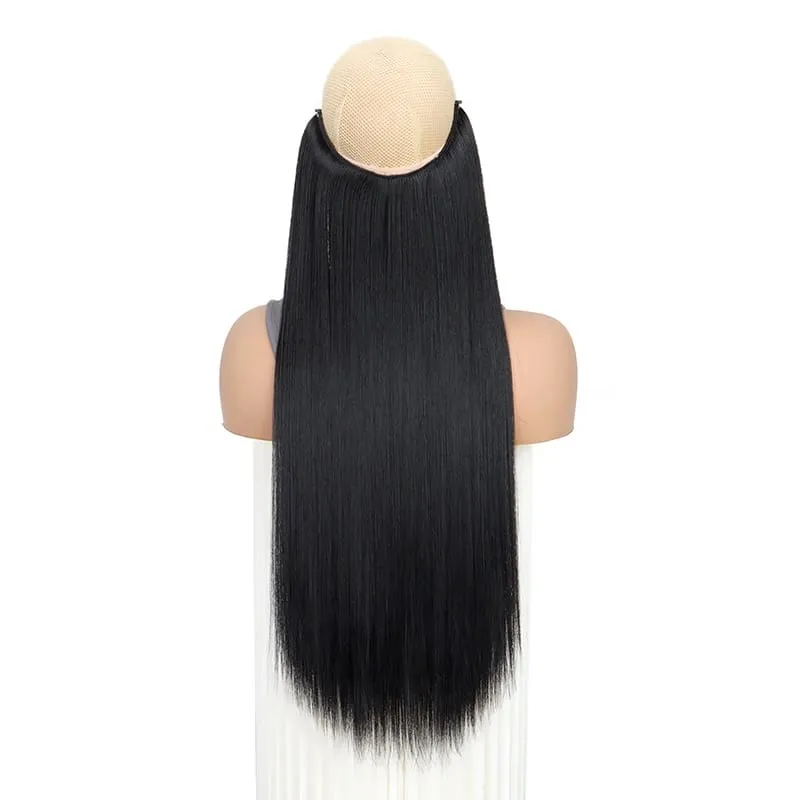 22Inch Synthetic Long Straight Fish Line Hair Extension Invisible Wire Halo Hairpiece Heat Resistant Fiber Hair for Women
