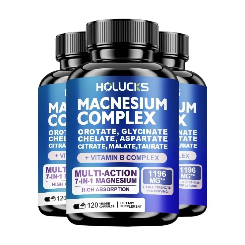 Magnesiumkomplex 1000 mg Nahrungsergänzungsmittel mit den Vitaminen C, E, B1, B2, B6, B12, chelatisiertes Magnesiumglycinat, Malat, Taurat und Citrat
