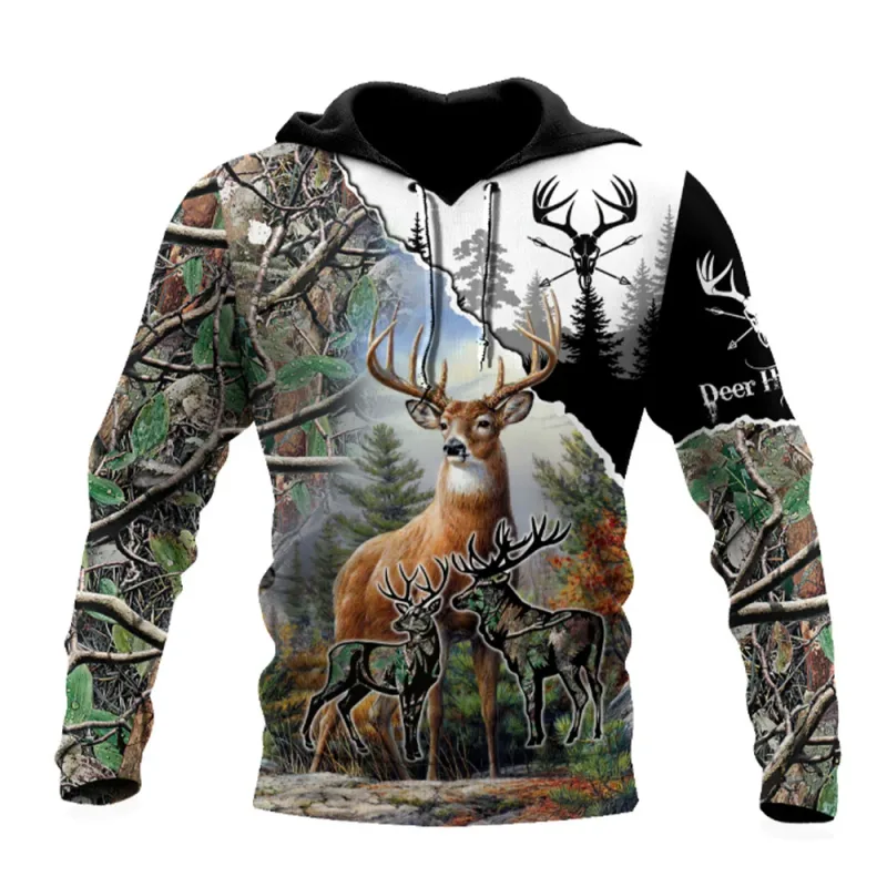 Men's Clothing Fashion Hunting Loose Hoodie Large 3D Printed Animal Deer Super Large Hoodie Fashion Enthusiast Tops