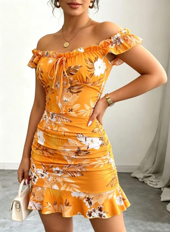 Ladies' spring and summer elegant casual comfortable decoration mini skirt long waist cinched pleated dress