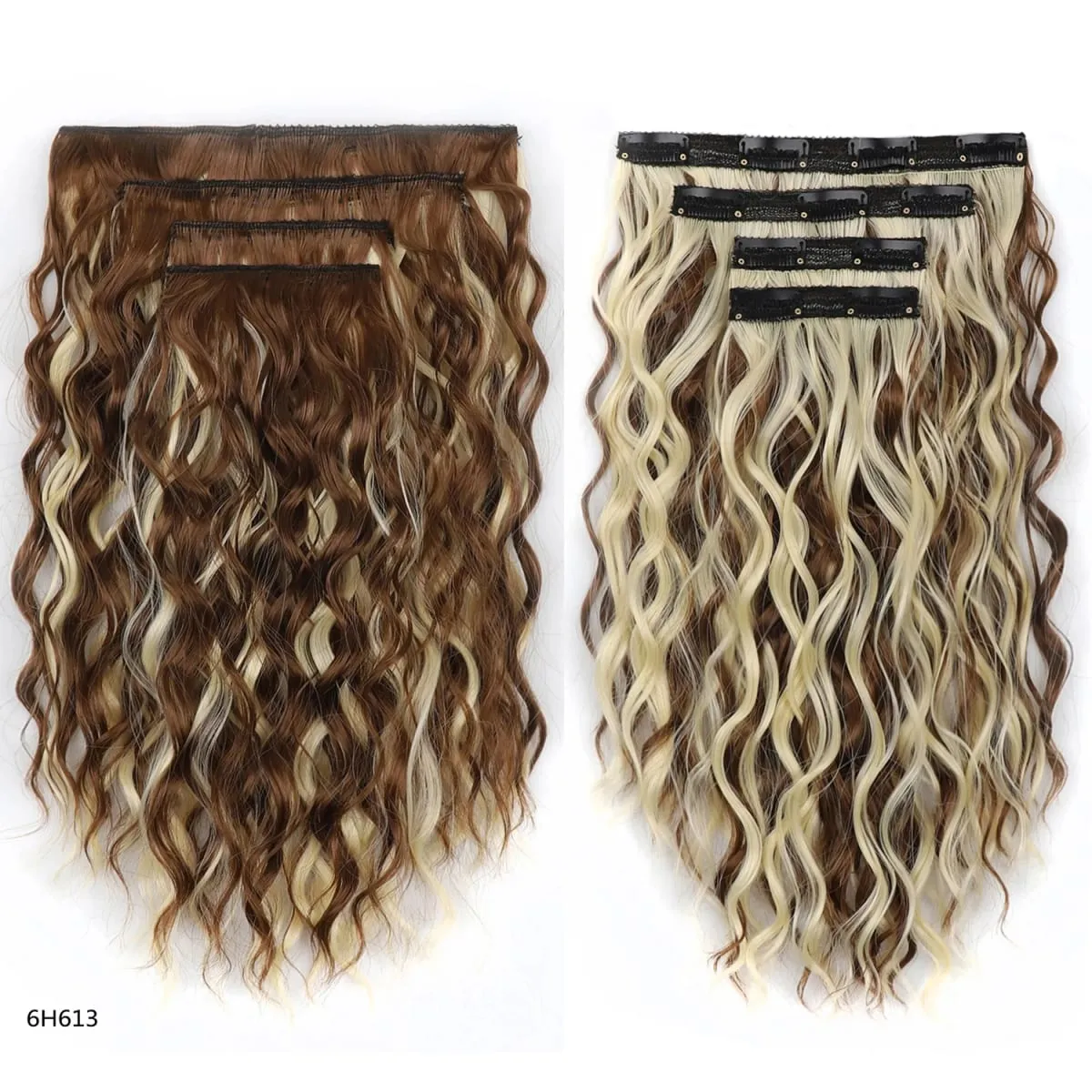 4PCS Synthetic Hair Extensions 14inch Short Curly Wavy Brown Blonde Invisible Lace Weft Natural Soft Hairpieces for Women