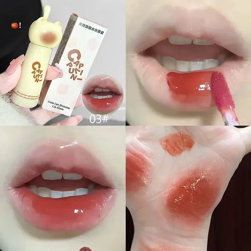 귀여운 고양이 워터 미러 립글로스 지속 모이스춰 라이징 로즈 살구 핑크 색조 립글레이즈 누드 립스틱 한국 메이크업 소녀 — image 10