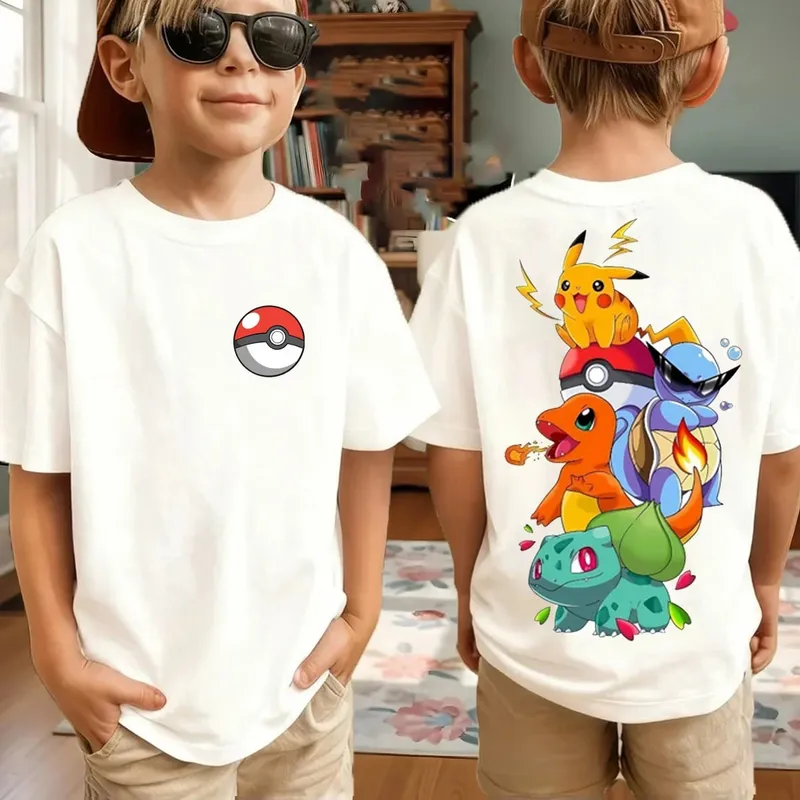 Summer Pokémon AnimeT-shirts Boys Pure Cotton Short-sleeved Top Casual Suitable for Both Boys and Girls Parent-child Outfits. — image 16