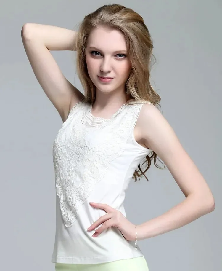 New Women shirt Casual Sexy Lace Tops Slim Vest Bottoming — image 12