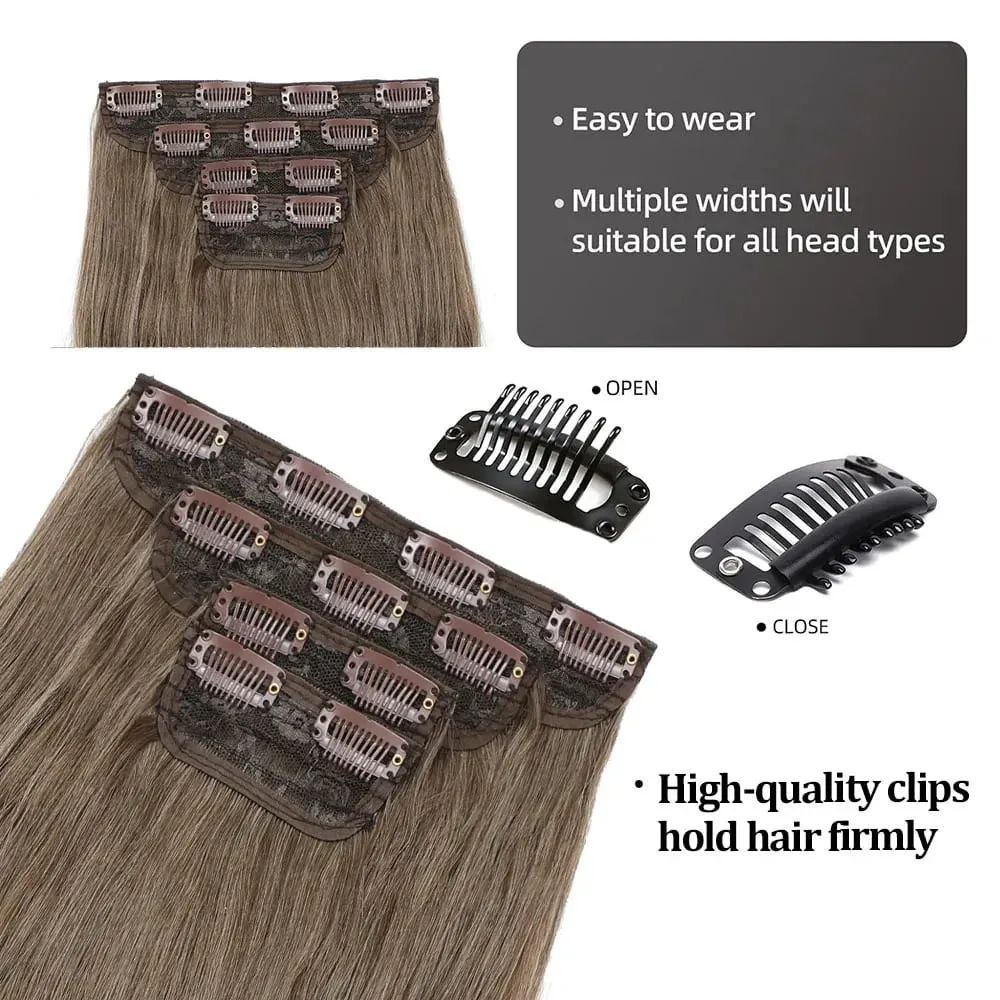 4Pcs 24 Inch Clip In Hair Extensions 200g Colored Brown Blonde Synthetic Heat Resistant Straight Hairpieces Thick Ends For Women — image 5