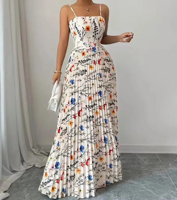 Elegant Floral Print Maxi Dress Women Summer Sexy Cami Slip Dress Casual Sleeveless A-Line Long Dresses Vintage Beach Vacation — image 6