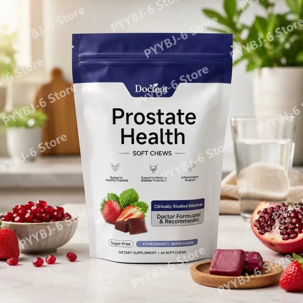 Docteat Prostate Health Soft Chews 60 Count Sugar-Free Pomegranate-Berry Flavor Daily Support with Reishi Extract Zinc Vitamin C — image 1