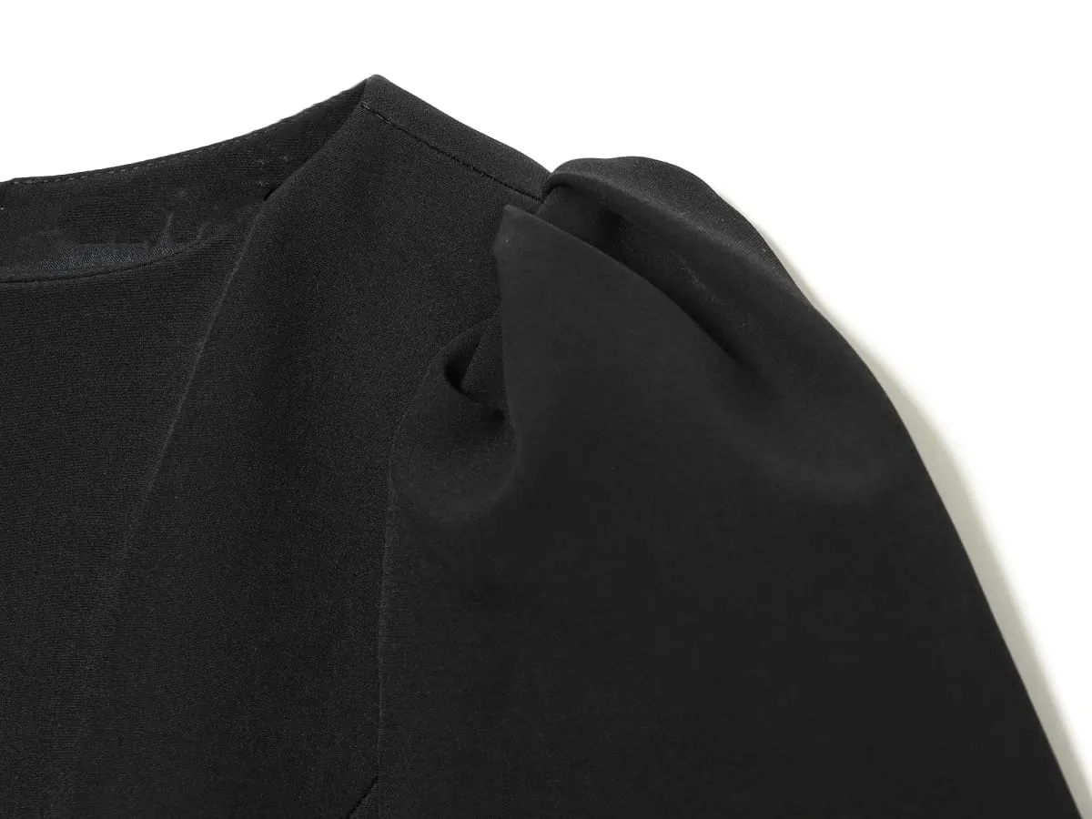 ETJ 2025 women's new products are elegant and stylish Short dress with a boat neck and short sleeves with pleats black dress — image 5