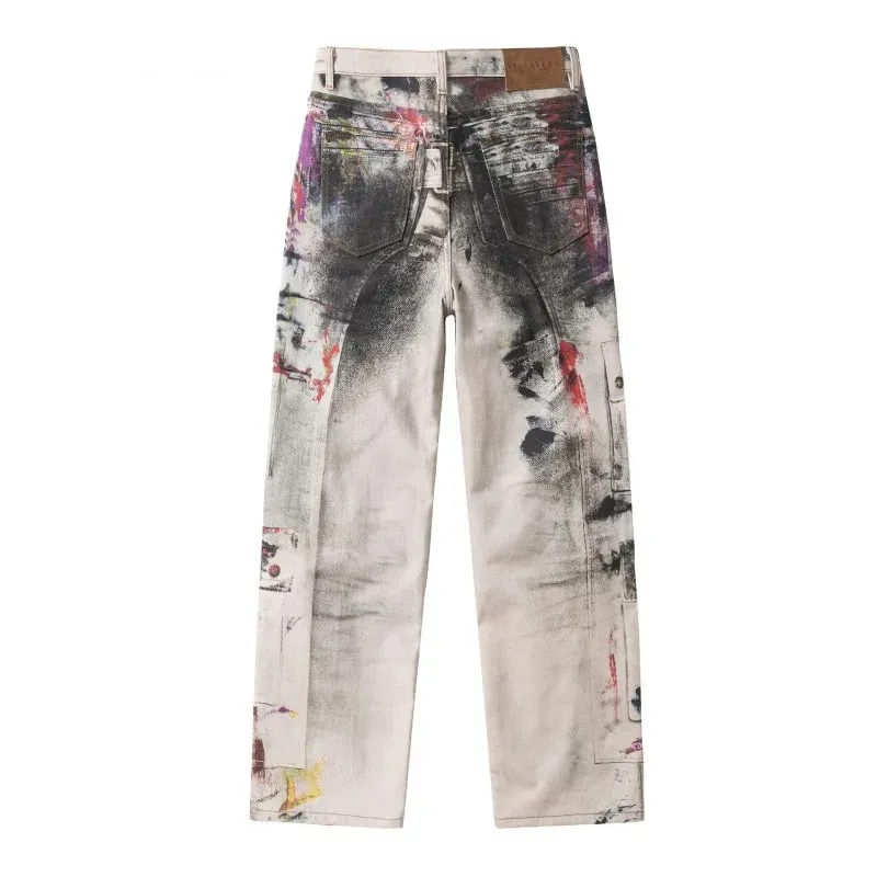 Y2K American New Mens Denim Pants Streetwear Hip Hop Tie Dye Jeans Fashion Harajuku Man Motorcycle Jeans Techwear Pantalon Homme — image 5