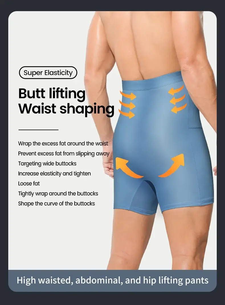 Sportunterwäsche für Herren: hoch taillierte, gürtelgeschwungene, große, verlängerte Shorts, die nicht an den Beinen scheuert, die Taille schützt und flach geschnitten ist — image 4