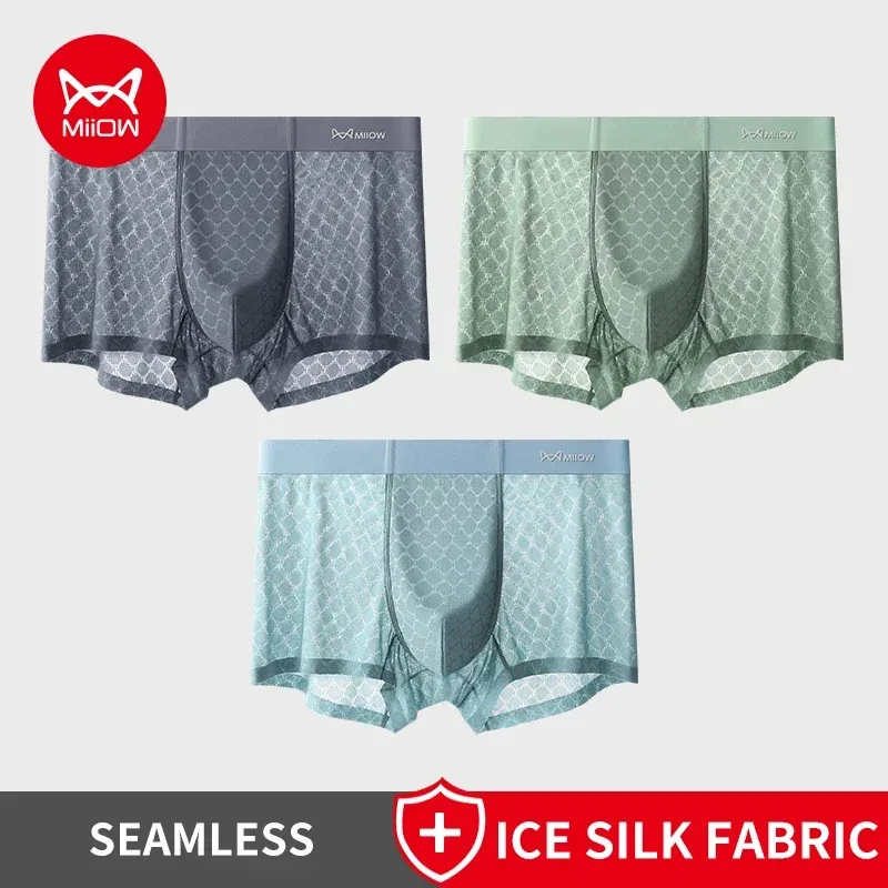 MiiOW 3Pcs Seluar Dalam Sutera Ais Lancar Lelaki Boxer Musim Panas Mesh Bernafas Seluar Dalam Lelaki Antibakteria Seluar Dalam Lelaki Seluar Boxers