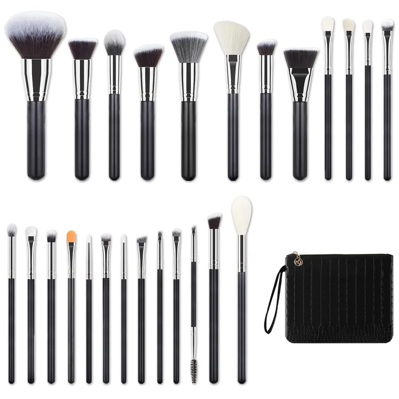 40/30/25/22Pcs Professional Makeup Brush Set with Crocodile Storage Bag Blush Highlight Eyeshadow Brushes for Daily Stage Makeup