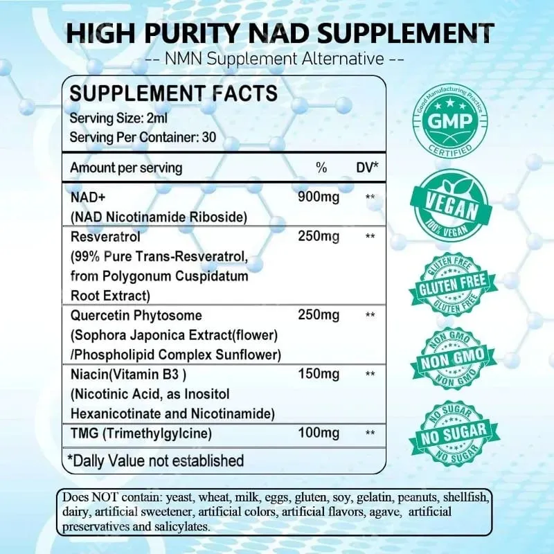 Liposomal NAD+ Supplement with Resveratrol Quercetin and Vitamin B3 – Supports Healthy NAD+ Levels and Cellular Health – 60ml — image 6