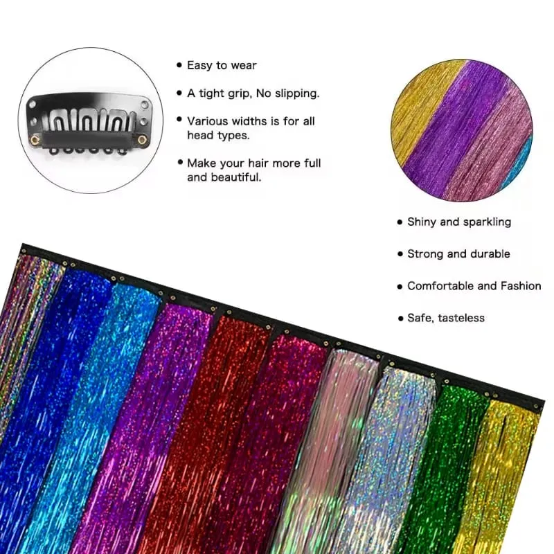 24Inch Synthetic Hair Tinsel Clip In Glitter Tinsel Hair Extensions Clip In Sparkle Hair Accessories for Girls Women — image 3